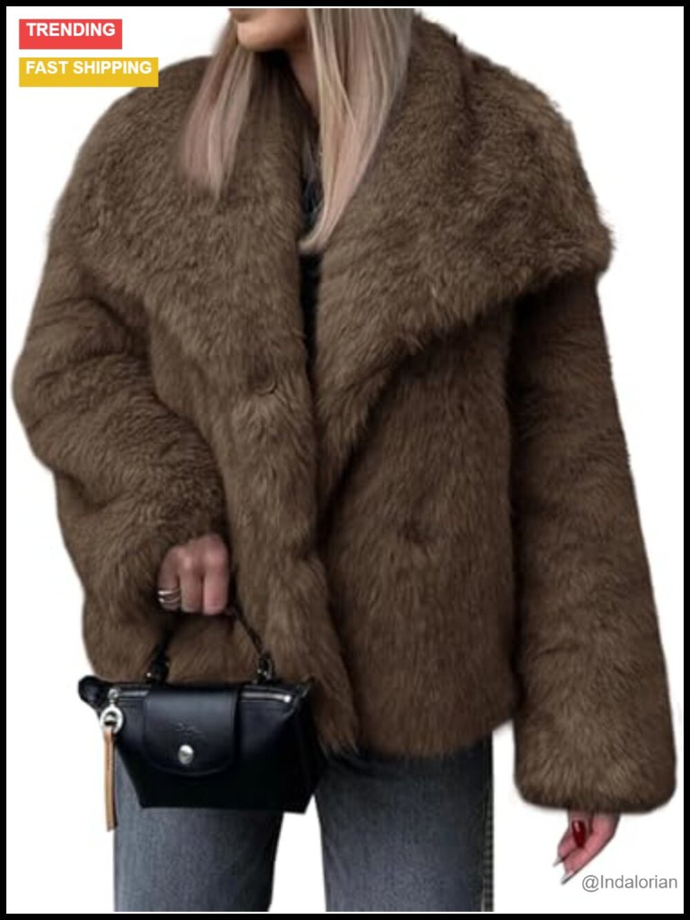 Womens Faux Fur Coat Shaggy Oversized Lapel Winter Jacket